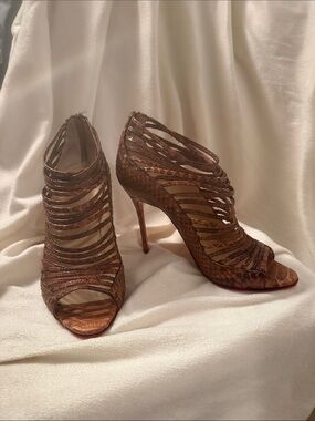 Christian Louboutin Brown Strappy Snakeskin Open-Toe Stiletto Heels